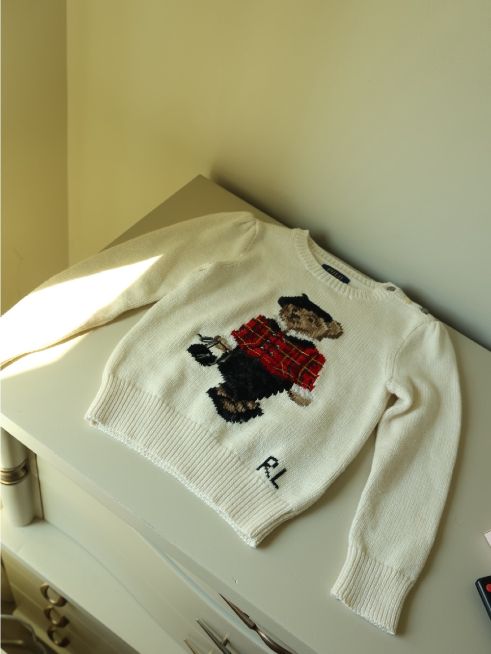 Ralph Lauren Cream Polo Bear Kids Knit Sweater